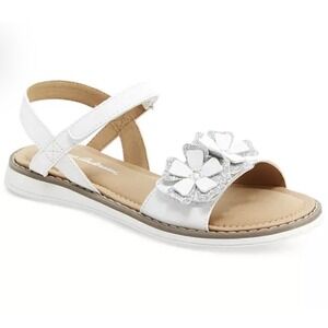 Hanna Andersson White Floral‎ Flower Glitter Leather Katarina Sandals Size 1